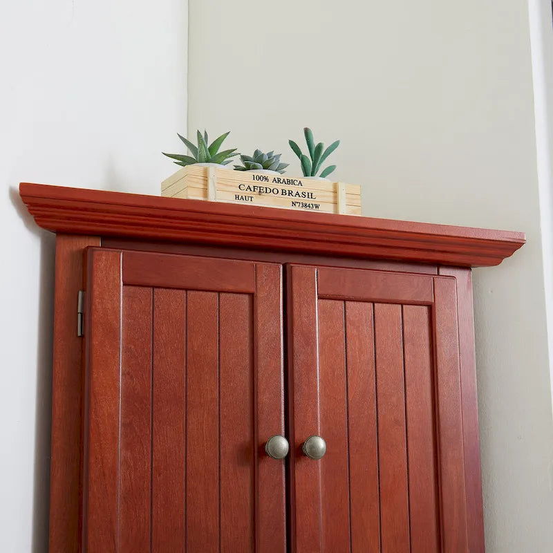 Credenza angolare da cucina a 4 ripiani in stile rustico con 8 ante, armadio alto e ripiani regolabili