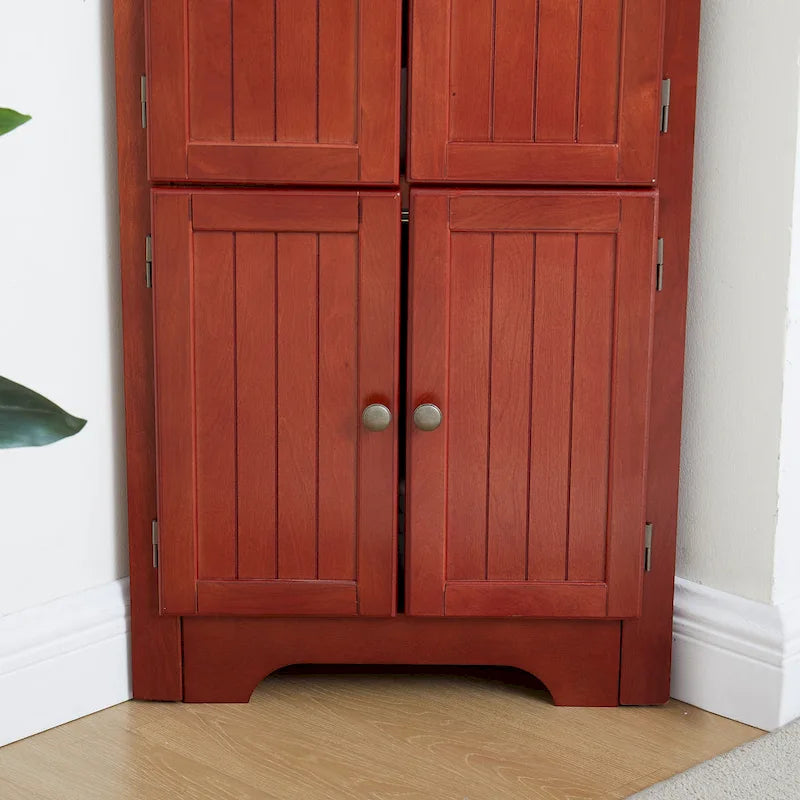 Credenza angolare da cucina a 4 ripiani in stile rustico con 8 ante, armadio alto e ripiani regolabili