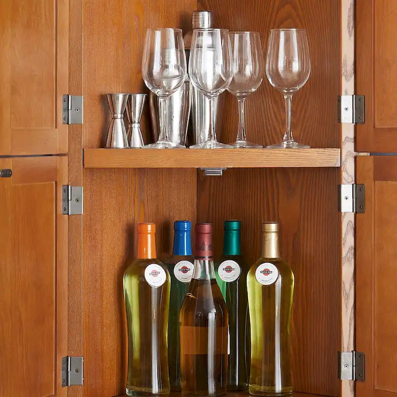 Credenza angolare da cucina a 4 ripiani in stile rustico con 8 ante, armadio alto e ripiani regolabili