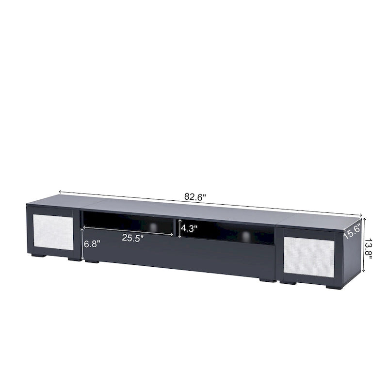 Mobile TV nero da 82,6" con ante a pressione e luci a LED per TV fino a 90"