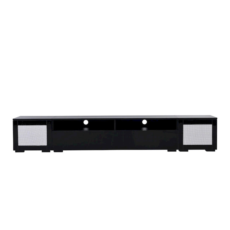 Mobile TV nero da 82,6" con ante a pressione e luci a LED per TV fino a 90"