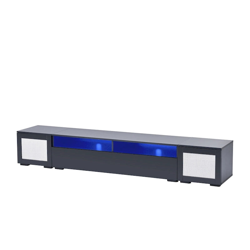 Mobile TV nero da 82,6" con ante a pressione e luci a LED per TV fino a 90"