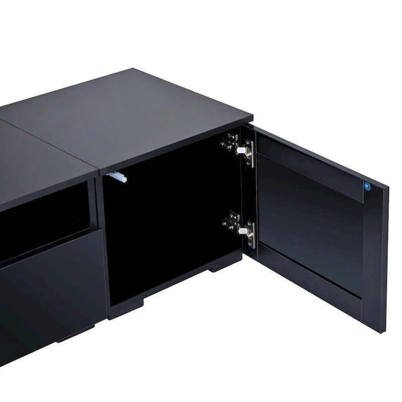 Mobile TV nero da 82,6" con ante a pressione e luci a LED per TV fino a 90"