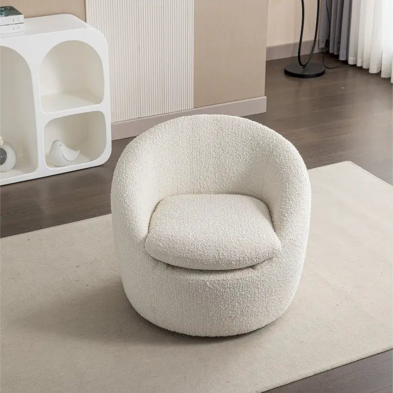 Poltrona a botte in bouclé bianco crema 31 con base girevole