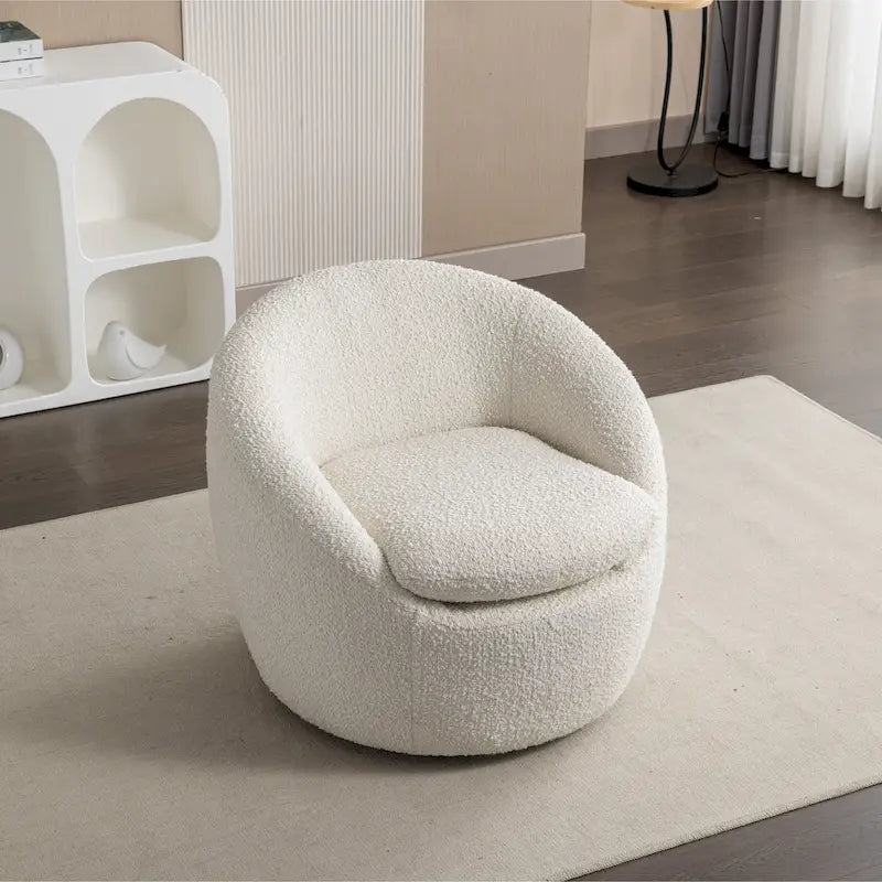 Poltrona a botte in bouclé bianco crema 31 con base girevole