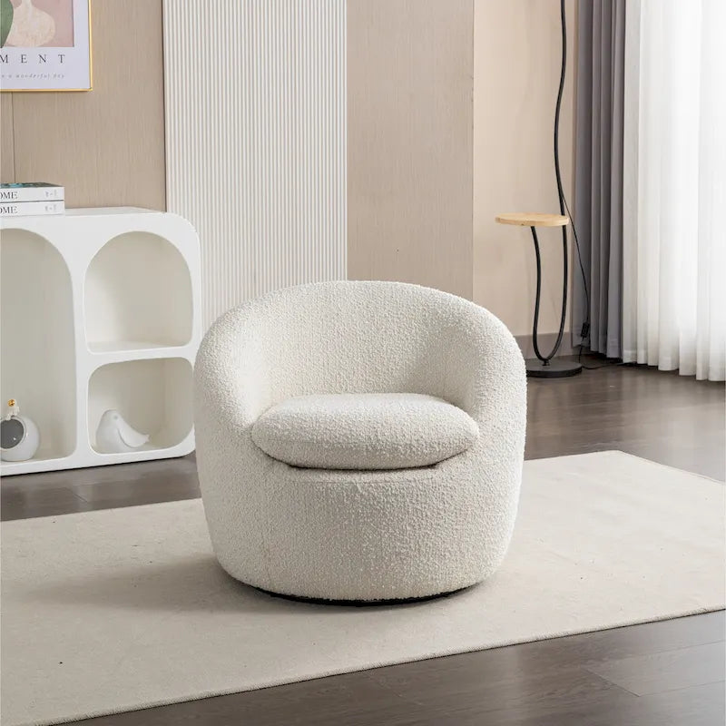 Poltrona a botte in bouclé bianco crema 31 con base girevole