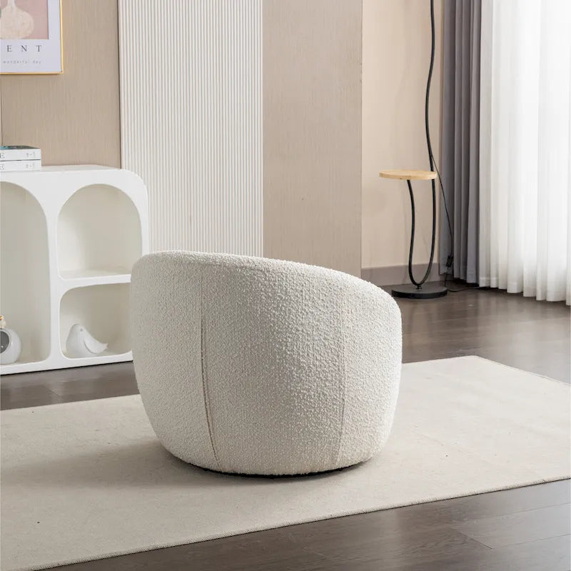 Poltrona a botte in bouclé bianco crema 31 con base girevole