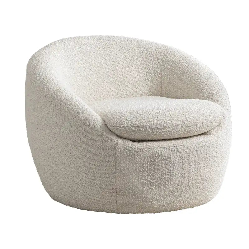 Poltrona a botte in bouclé bianco crema 31 con base girevole