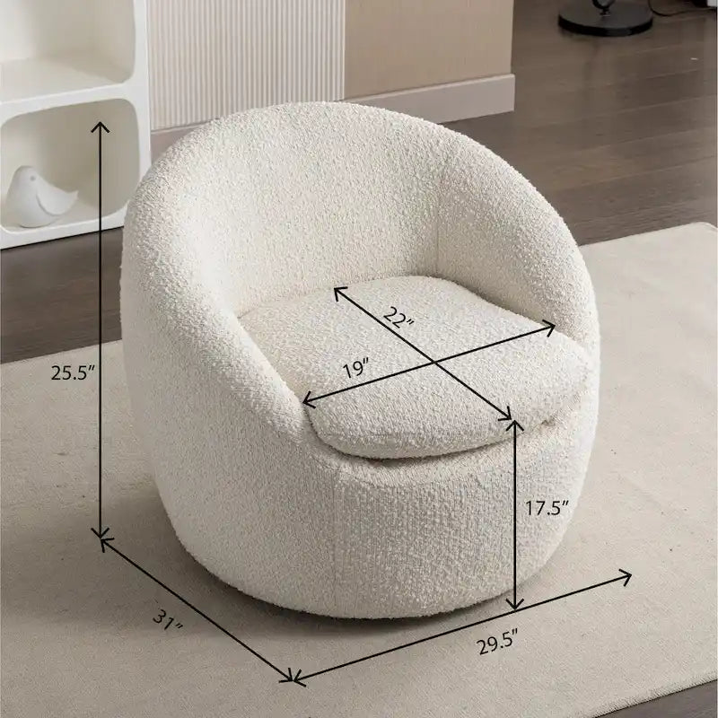 Poltrona a botte in bouclé bianco crema 31 con base girevole