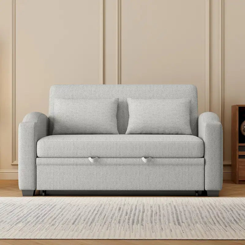 Divano letto convertibile in ciniglia a due posti con schienale regolabile, porte USB e portabicchieri