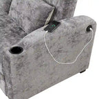 Divano letto convertibile in ciniglia a due posti con schienale regolabile, porte USB e portabicchieri