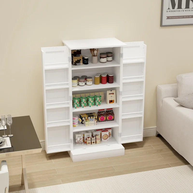 Credenza per dispensa da cucina a 50 LED, mobiletto a buffet autoportante con 2 ante con ripiani e 2 mensole regolabili