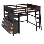 Letto a soppalco a grandezza naturale con cassetti e scrivania, letto a soppalco in legno con mensole