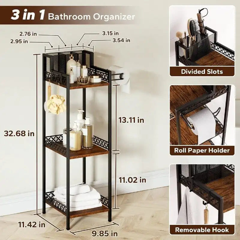 Organizer scaffale bagno a 3 ripiani - 11.42P x 9.85L x 32.68A