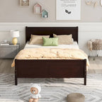 Letto a piattaforma matrimoniale in legno con testiera e supporto a doghe in legno, rovere