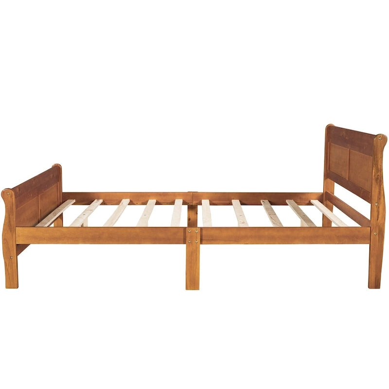 Letto a piattaforma matrimoniale in legno con testiera e supporto a doghe in legno, rovere