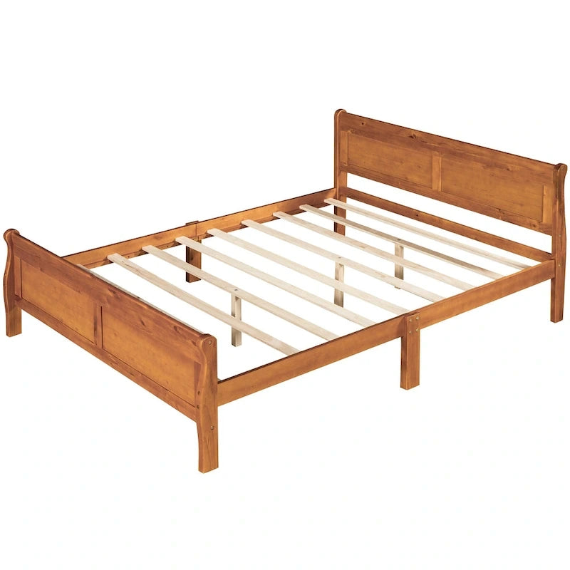 Letto a piattaforma matrimoniale in legno con testiera e supporto a doghe in legno, rovere