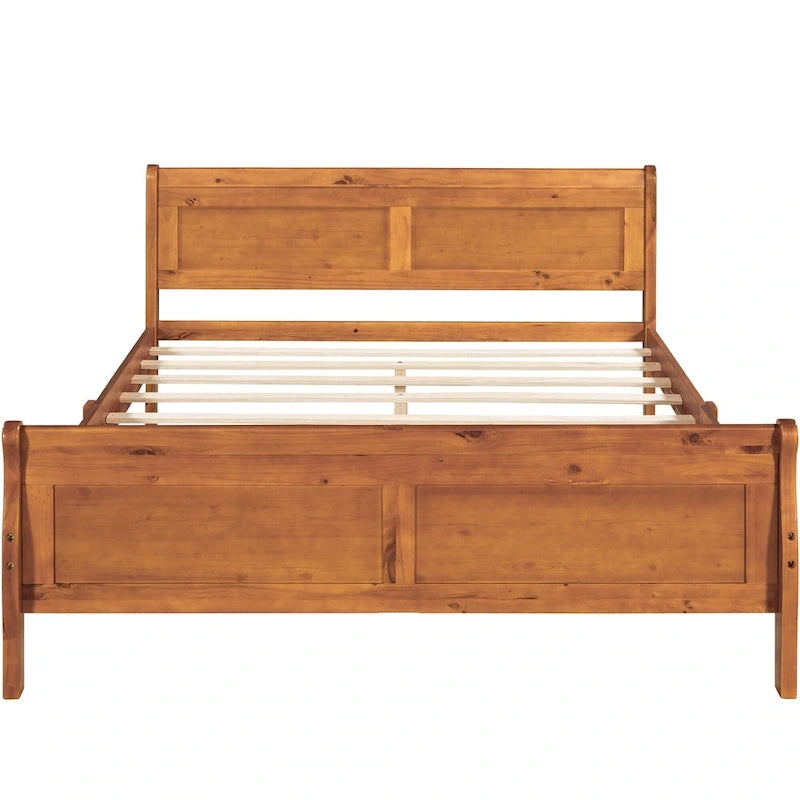 Letto a piattaforma matrimoniale in legno con testiera e supporto a doghe in legno, rovere