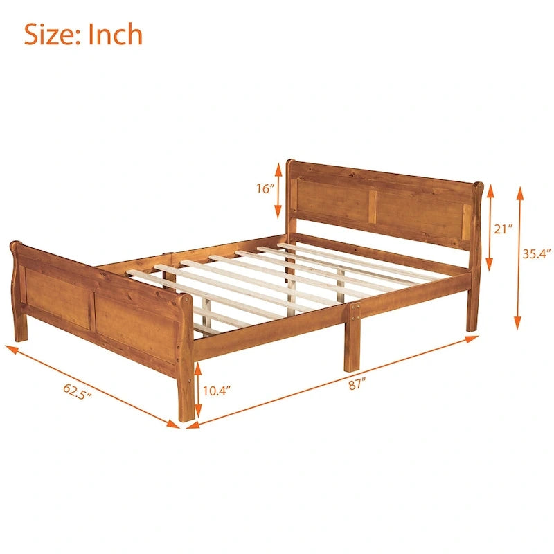 Letto a piattaforma matrimoniale in legno con testiera e supporto a doghe in legno, rovere