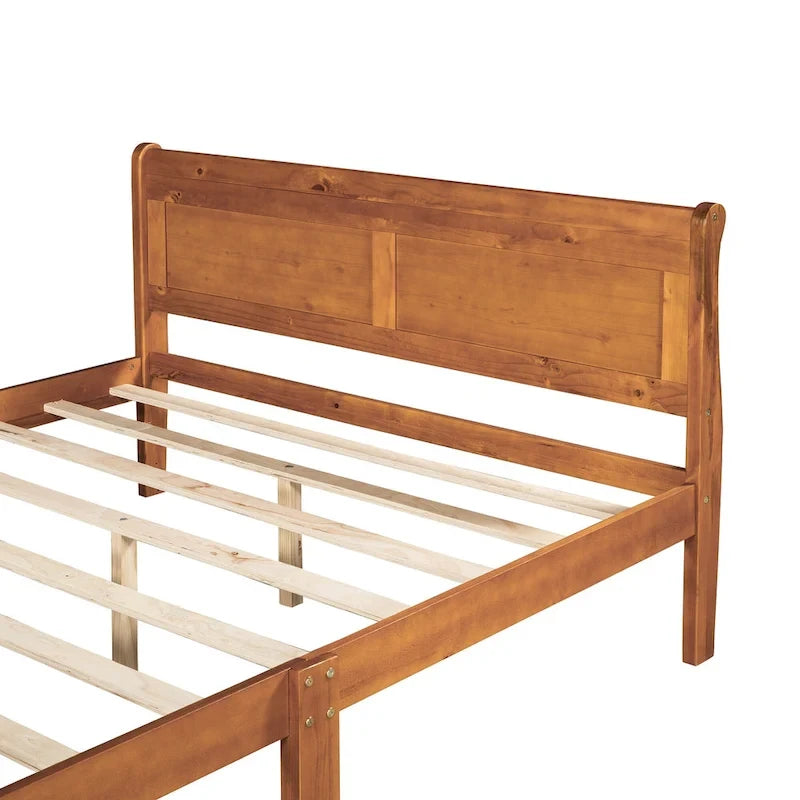 Letto a piattaforma matrimoniale in legno con testiera e supporto a doghe in legno, rovere