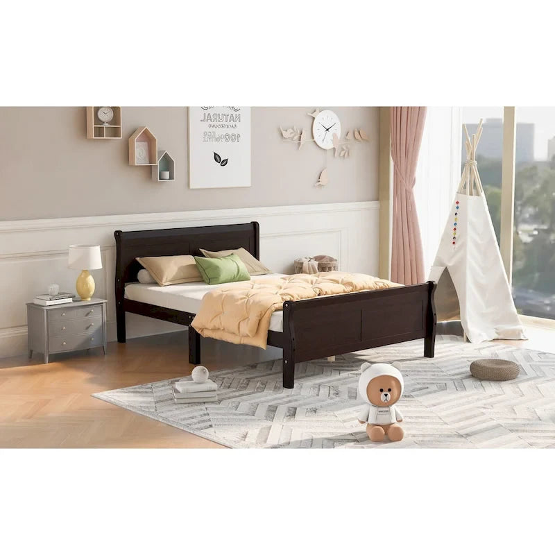 Letto a piattaforma matrimoniale in legno con testiera e supporto a doghe in legno, rovere