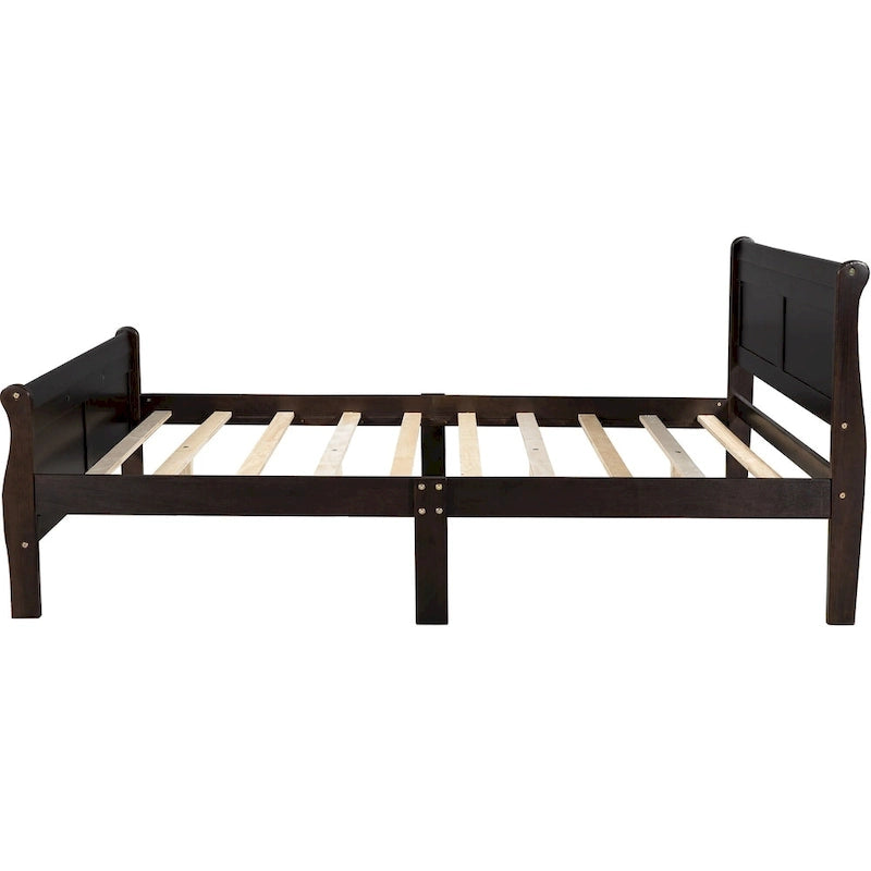 Letto a piattaforma matrimoniale in legno con testiera e supporto a doghe in legno, rovere