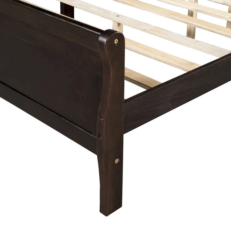Letto a piattaforma matrimoniale in legno con testiera e supporto a doghe in legno, rovere