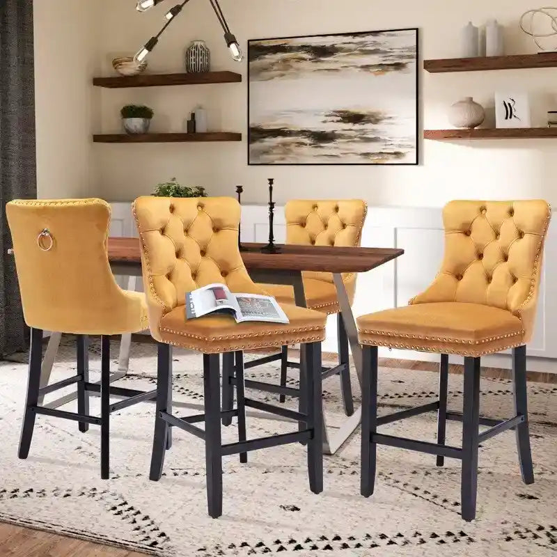 Set di 6 Sgabelli da Bar Alti Contemporanei Imbottiti in Velluto