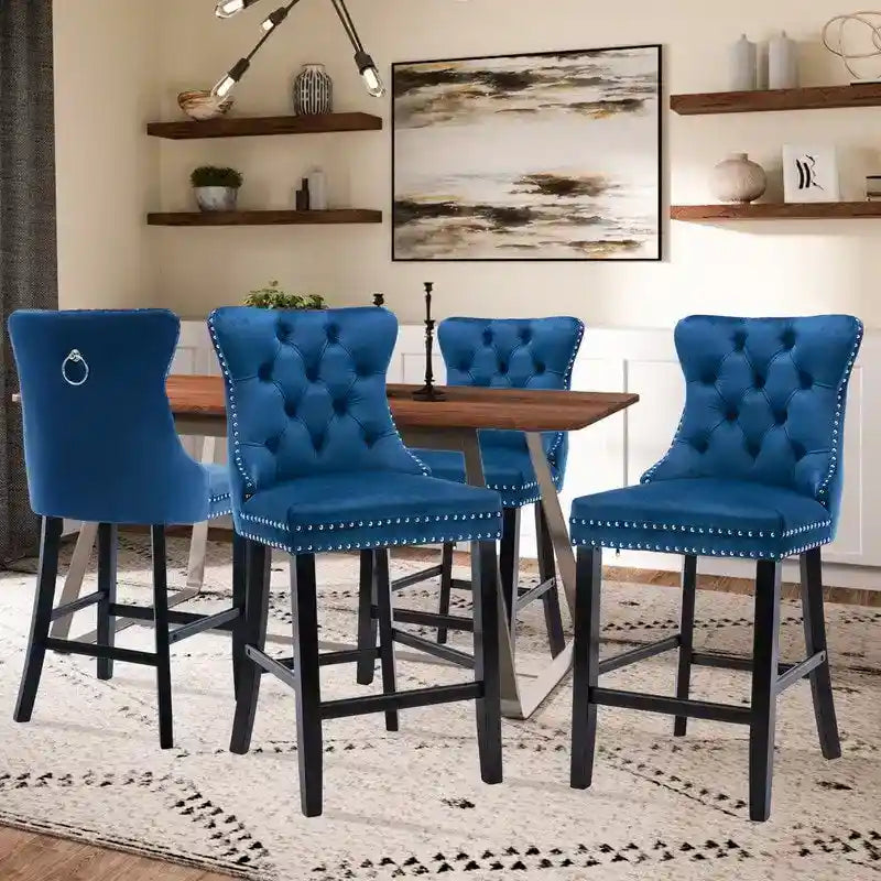 Set di 6 Sgabelli da Bar Alti Contemporanei Imbottiti in Velluto