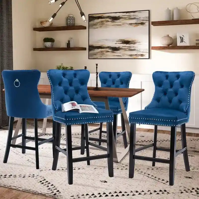 Set di 6 Sgabelli da Bar Alti Contemporanei Imbottiti in Velluto