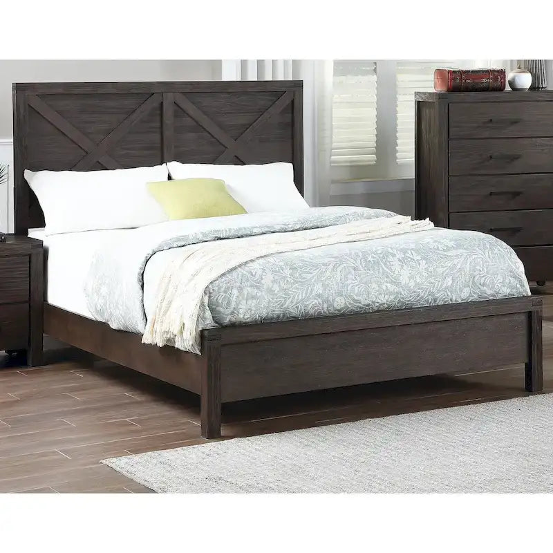 Letto Matrimoniale 1pz Contemporaneo Rustico Espresso con Testiera in Legno a X Design Unico Arredamento Camera da Letto