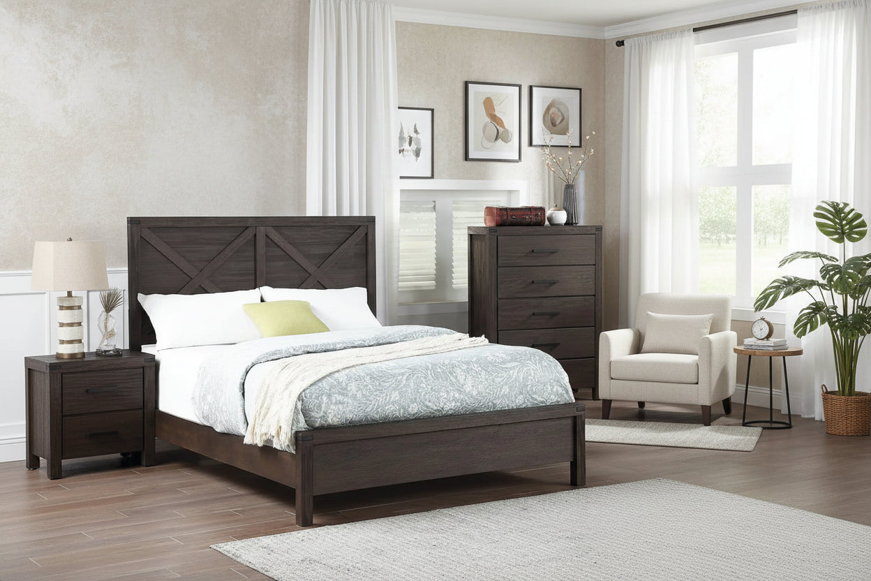 Letto Matrimoniale 1pz Contemporaneo Rustico Espresso con Testiera in Legno a X Design Unico Arredamento Camera da Letto