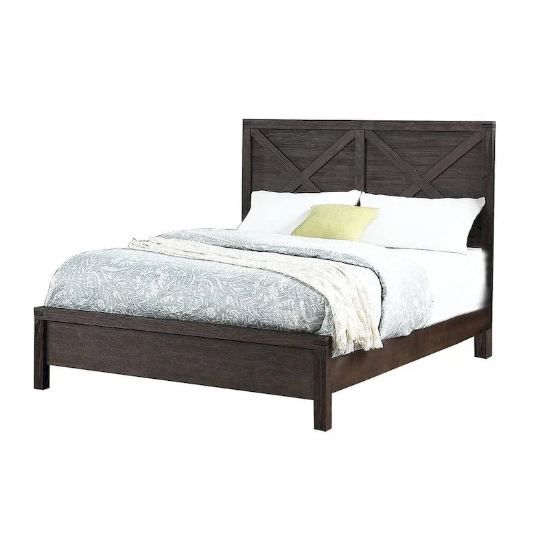 Letto Matrimoniale 1pz Contemporaneo Rustico Espresso con Testiera in Legno a X Design Unico Arredamento Camera da Letto