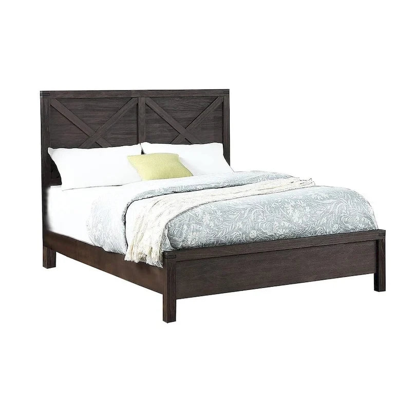 Letto Matrimoniale 1pz Contemporaneo Rustico Espresso con Testiera in Legno a X Design Unico Arredamento Camera da Letto