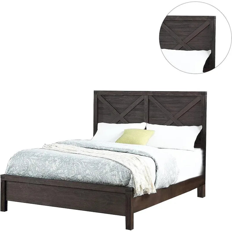 Letto Matrimoniale 1pz Contemporaneo Rustico Espresso con Testiera in Legno a X Design Unico Arredamento Camera da Letto