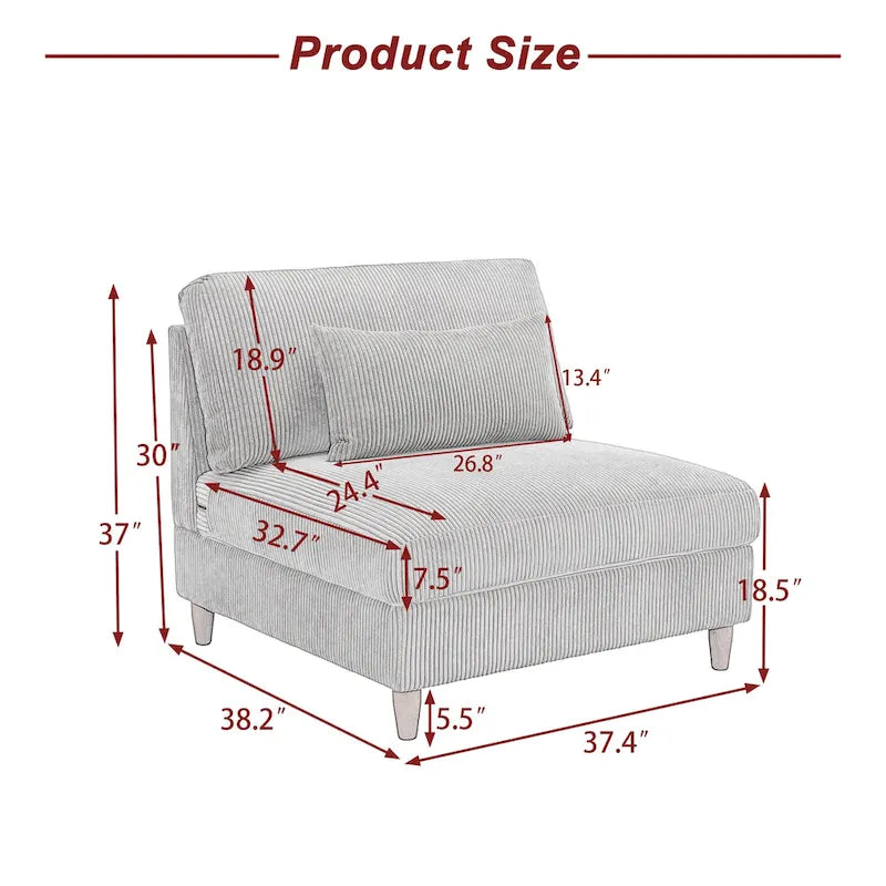 Poltrona senza braccioli in velluto a coste, divano poltrona accent
