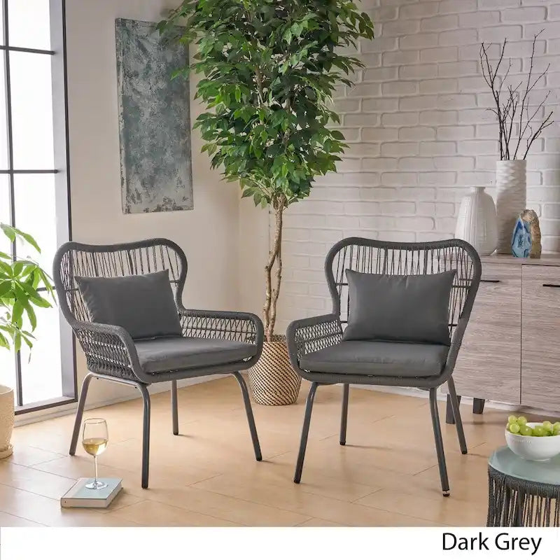 Poltrone da Club da Interno in Acciaio e Corda con Cuscini