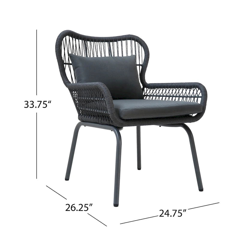 Poltrone da Club da Interno in Acciaio e Corda con Cuscini