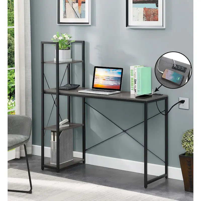  Designs2Go Office Workstation with Charging Station and Shelves