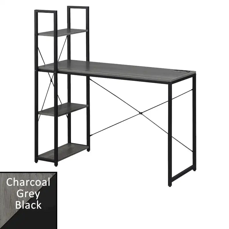 Postazione da ufficio con stazione di ricarica e scaffali