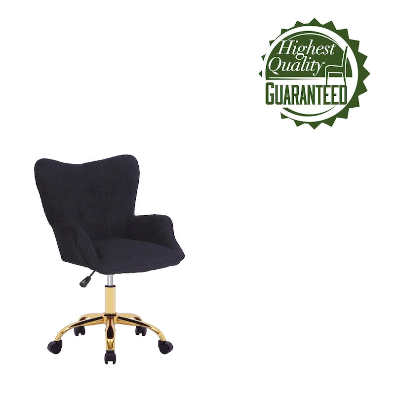 Sedia da Ufficio Girevole, Tessuto Teddy, Gambe Cromate Oro