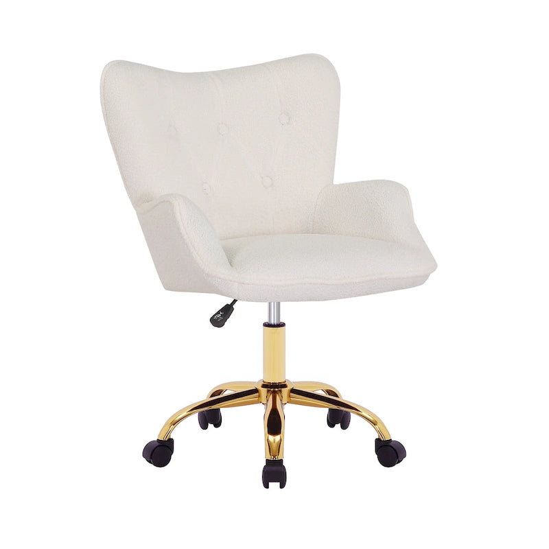 Sedia da Ufficio Girevole, Tessuto Teddy, Gambe Cromate Oro
