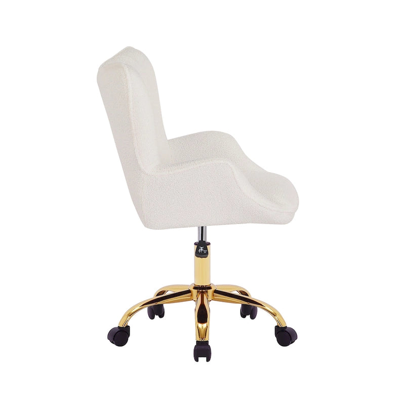 Sedia da Ufficio Girevole, Tessuto Teddy, Gambe Cromate Oro