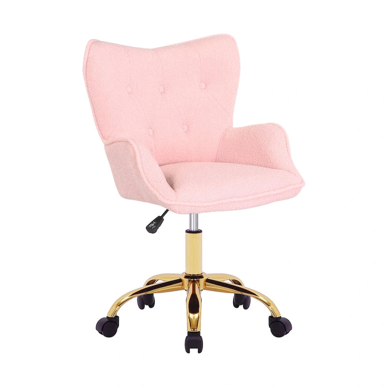 Sedia da Ufficio Girevole, Tessuto Teddy, Gambe Cromate Oro