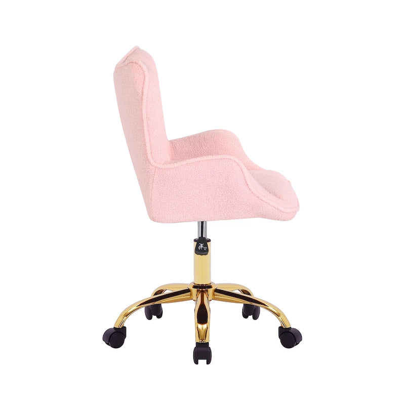 Sedia da Ufficio Girevole, Tessuto Teddy, Gambe Cromate Oro