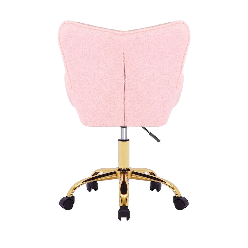 Sedia da Ufficio Girevole, Tessuto Teddy, Gambe Cromate Oro