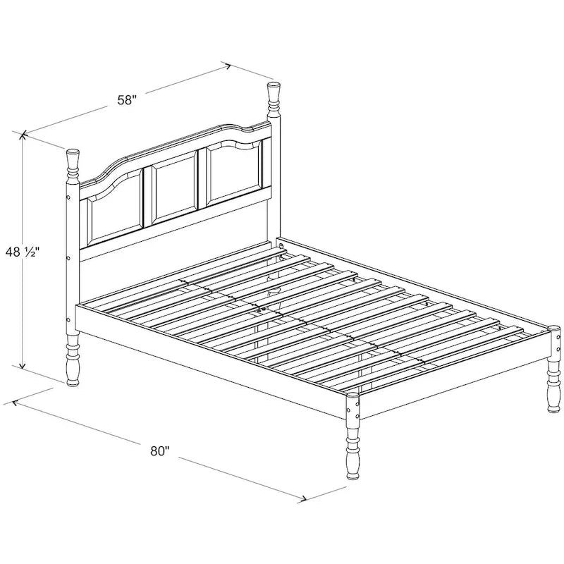 Letto matrimoniale Kyle 100% legno massello con pannelli rialzati e colonne tornite