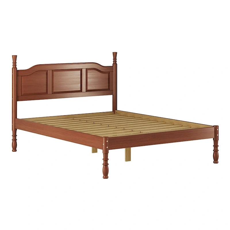 Letto matrimoniale Kyle 100% legno massello con pannelli rialzati e colonne tornite