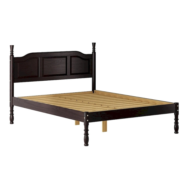 Letto matrimoniale Kyle 100% legno massello con pannelli rialzati e colonne tornite