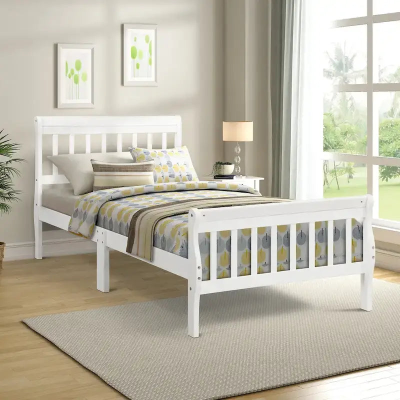 Letto a piattaforma in legno con testiera e pediera